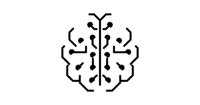 Ai brain animated outline icon on white background. Artificial intelligence 4k motion design animation for web, mobile and ui design