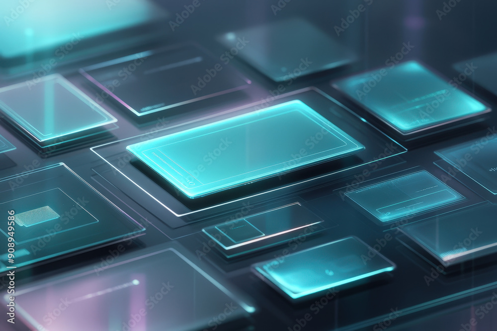 Poster modern glass interface displaying data from multiple sources with a futuristic feel