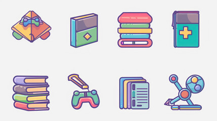 A minimalist vector icon set random journal books isolated white background