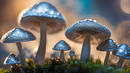 silver mushrooms growing in forest