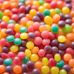 Obraz premium Candies assortiments on white table vibrant colors chewy candy full frame background 
