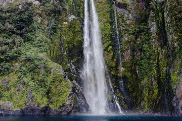 Waterfall located in Milford Sound, New Zealand South Island