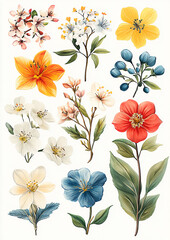 Obraz premium Vector collection of spring flowers, vibrant elements for Thanksgiving, high-resolution