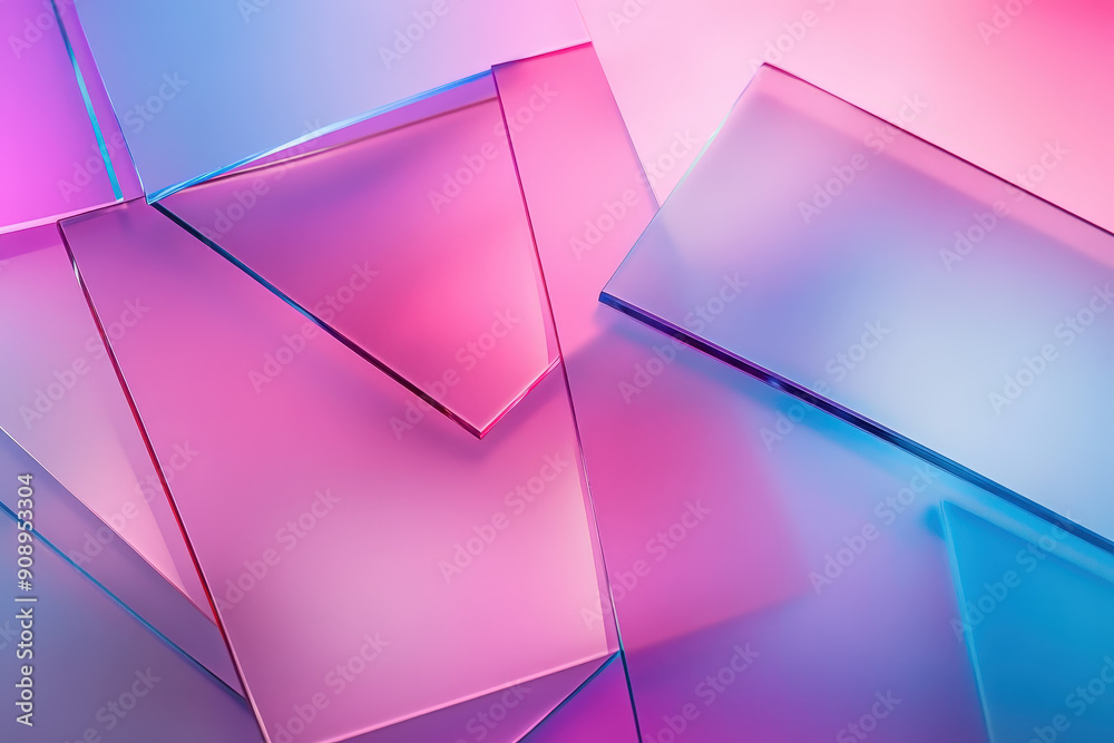 Poster modern and vibrant background featuring overlapping translucent shapes with a glassmorphism effect, 