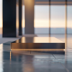 interior of a modern house with close up product display podium