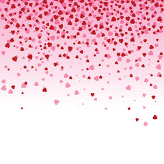 Heart shape pink and red confetti background. valentines day concept. random falling heart. heart shapes background