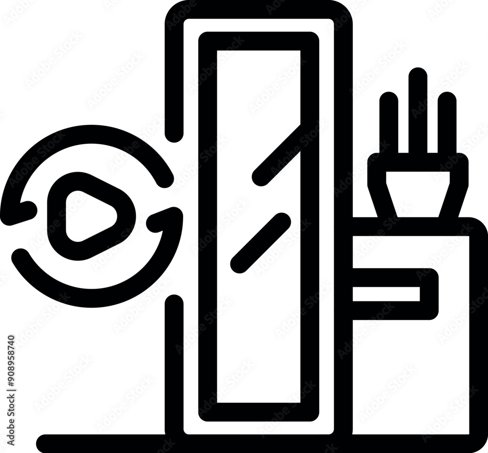 Poster outline style icon representing a smart home device controlling temperature with a mobile app
