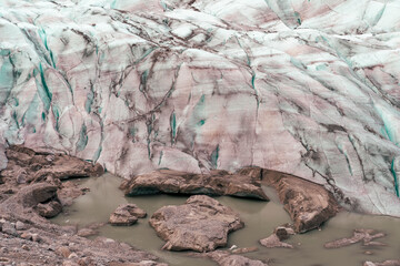 The melting Austerdalsbreen Glacier of the Austerdalen Valley a day of July 2024, in Western Norway.