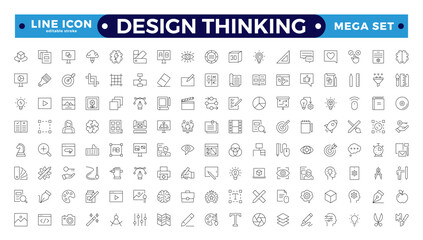 Set of design thinking icons. Line art style icons bundle. Minimalist thin linear web icon set. Editable stroke outline icon.  
