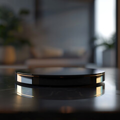 interior of a modern house with close up product display podium