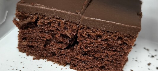 Chocolate cake on a white table