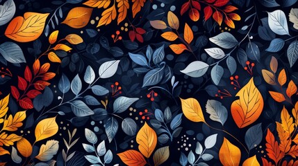 Abstract nature pattern with leaves and floral elements