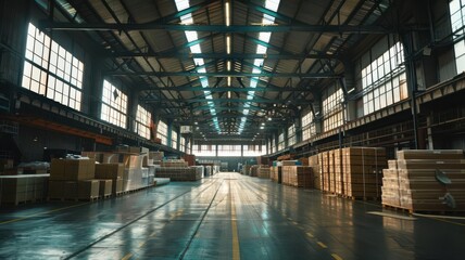 Fototapeta premium An industrial warehouse filled with cargo, highlighting transport safety measures