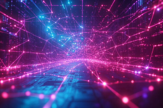 Neon-colored data visualization with connected nodes neon-colored