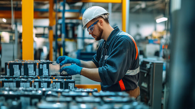 Technicians measuring the energy density of recycled batteries.