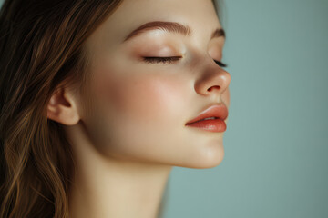 Fototapeta premium A close up of a girl's face with her eyes closed