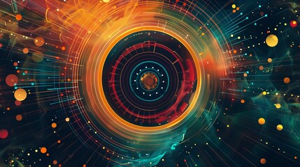 Fototapeta premium An impressive piece of digital art featuring vibrant radial patterns and concentric circles in dynamic colors, representing futuristic and technological themes.