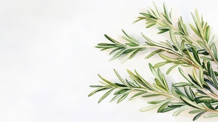 Fototapeta premium A close-up image of fresh rosemary sprigs on a white background, representing nature, purity, culinary use, freshness, and herbal remedies.