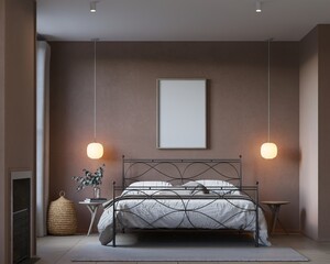 poster mockup in bedroom interior background. modern classic style. 3d Rendering