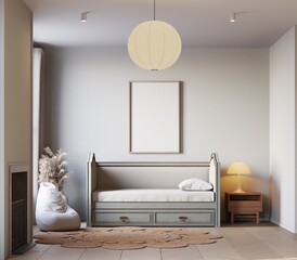 poster mockup in kids bedroom interior background. modern classic style. 3d Rendering