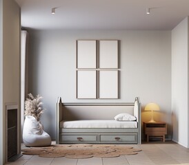 poster mockup in kids bedroom interior background. modern classic style. 3d Rendering