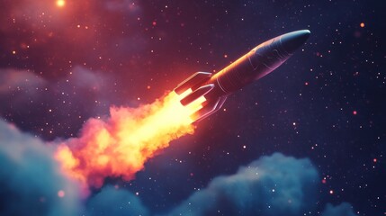 Rocket Launching Through a Starry Night Sky