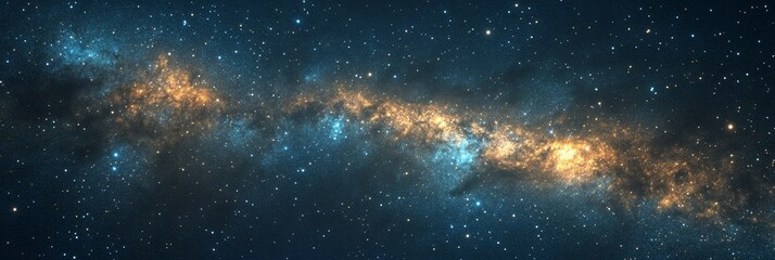 A mesmerizing view of the Milky Way galaxy, showcasing a band of stars, gas, and dust. The image evokes a sense of wonder, vastness, and the beauty of the cosmos.