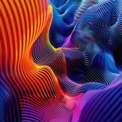 Vibrant 3D Sound Waves, Rhythmic Abstract Music Background.