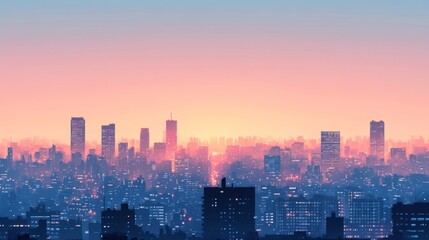 Fototapeta premium Cityscape at Sunset with Blurry Buildings and Soft Pink Sky