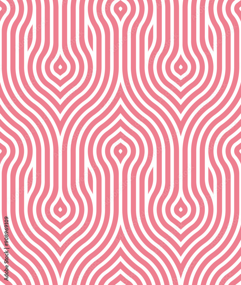 Wall mural seamless arabic striped pattern with pink and white concentric lines. abstract geometric design in m