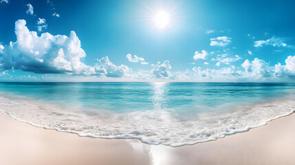 panoramic photo of beautiful beach with white sand © Vendula