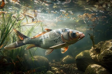 Fototapeta premium Koi Fish Swimming Underwater