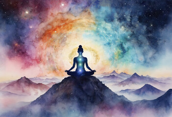 Woman doing yoga, chakras, Generative AI 