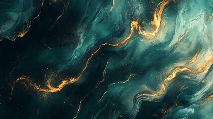 Abstract Swirling Green and Gold Marble Texture