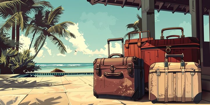 Retro Travel Bags on Rustic Porch