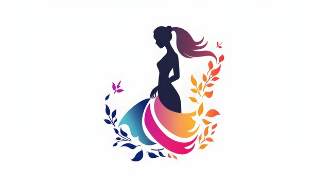 woman silhouette colorful dress leaves design clip art preview