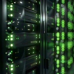 Illuminated Server Racks in a Data Center During Evening Hours Highlighting Advanced Technology