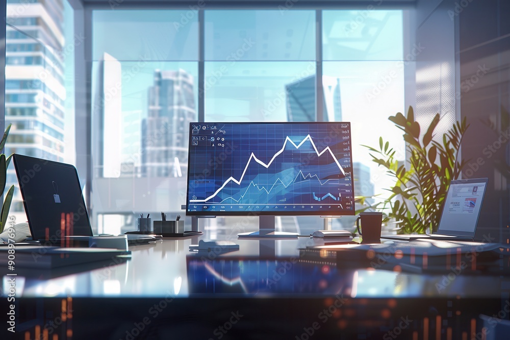 Leinwandbilder a modern office features large windows offering a view of the city and bright natural light illumina