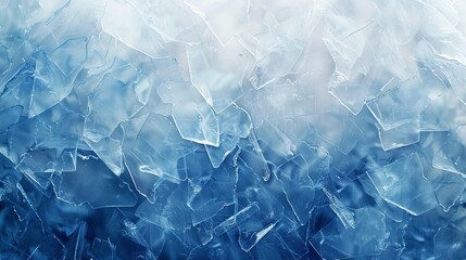 An abstract image showcasing fragmented ice structures with a cool blue gradient, symbolizing cold and freshness with its intricate details and sharp, translucent forms.