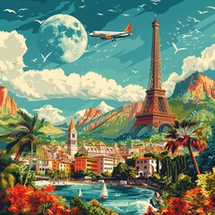 Eiffel Tower with a View: A Vintage Travel Poster