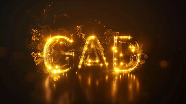 A mesmerizing image of the word 'GAD' illuminated with bright, glowing lights and surrounded by swirling smoke, creating a striking and captivating visual effect.