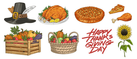Thanksgiving day colorful set elements