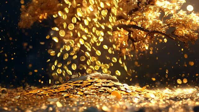 Concept of profit and wealth. Golden money tree.