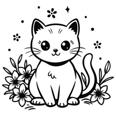  A charming vector illustration of a cat with flower