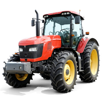 Fototapeta New red tractor isolated or Modern wheeled tractor isolated. Farm agricultural tractor. Illustration