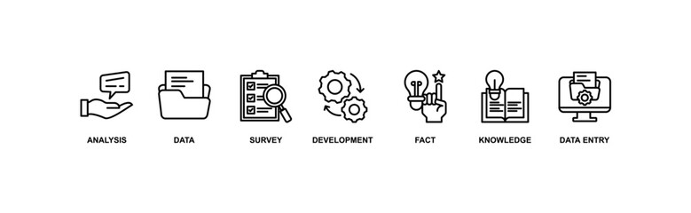 Research banner web icon vector illustration concept with icon of analysis, data, survey, development, fact, knowledge and data entry