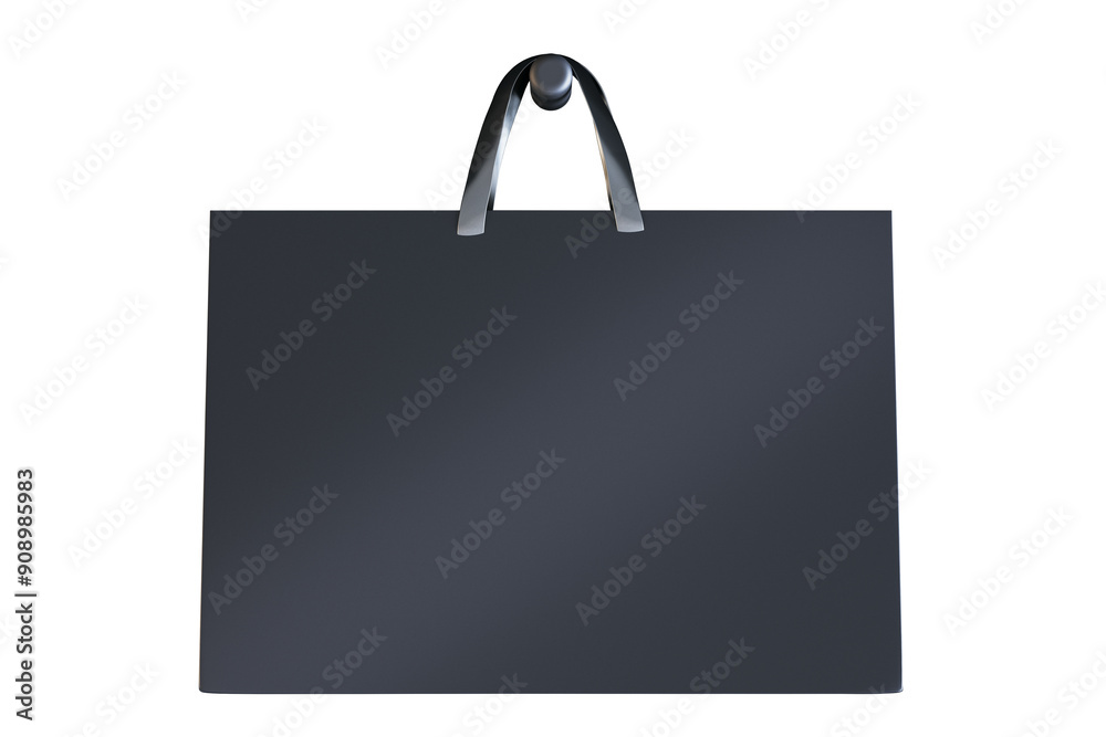 Poster black paper shopping bag with handles isolated on white background. clean cut-out design, suitable f