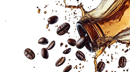 Coffee Splash with Coffee Beans on White Background
