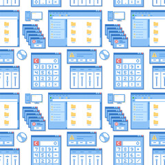 Seamless pattern with old user interface windows in pixel style. Wallpaper with retro pc elements in vector