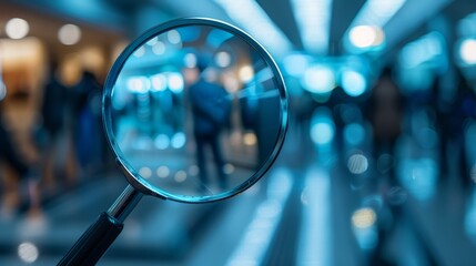 talent acquisition, a professional magnifying glass strategically seeking top talent, representing the competitive job market landscape of candidate recruitment